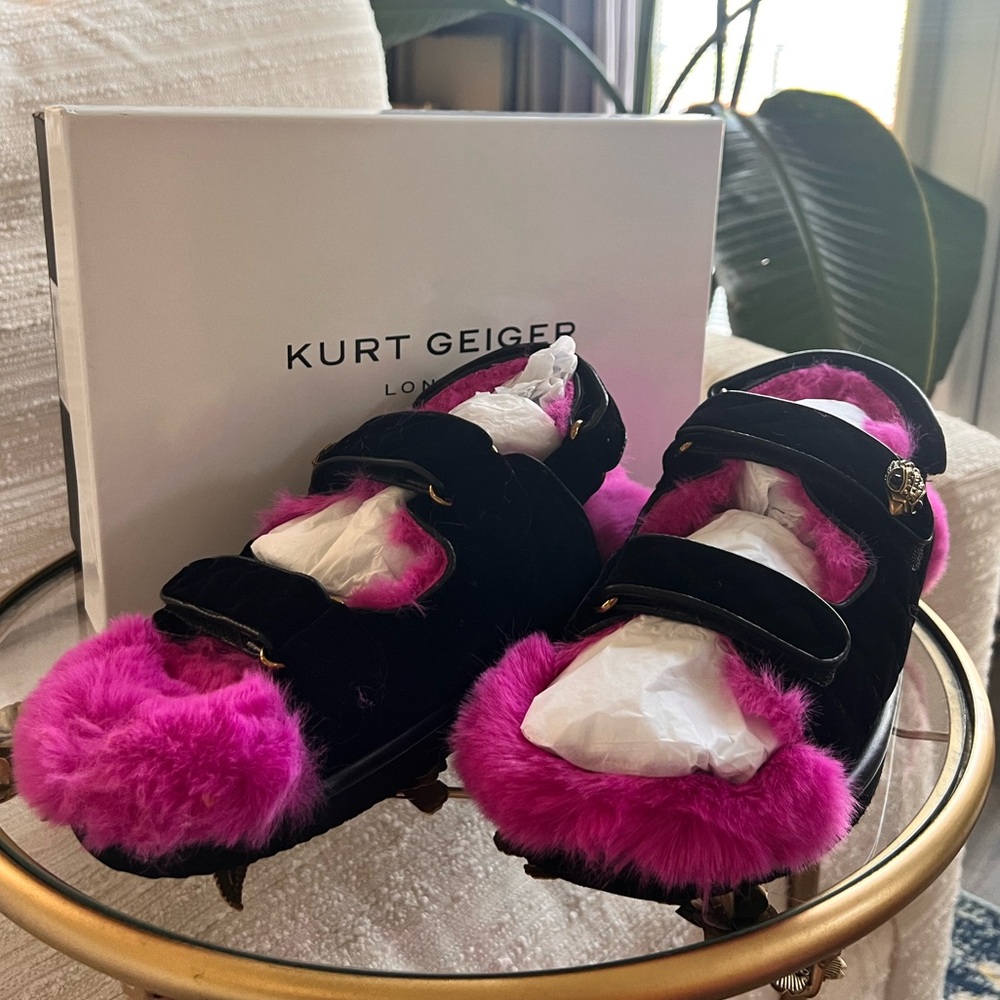NWT Brand New with Box Kurt Geiger Hot Pink Fur Sandals